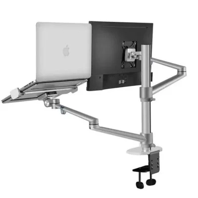 Gamvity OLL-3L Aluminum 2 in 1 Monitor Arm, Laptop Stand 17" - 27", Each Arm upto 6 KG - Silver _ Silver